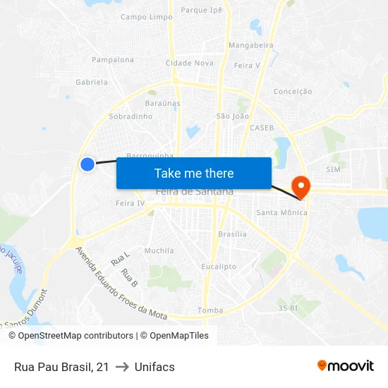 Rua Pau Brasil, 21 to Unifacs map
