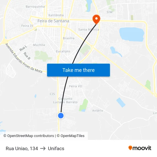 Rua Uniao, 134 to Unifacs map