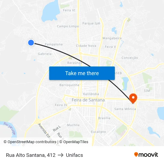 Rua Alto Santana, 412 to Unifacs map