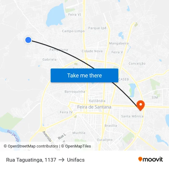 Rua Taguatinga, 1137 to Unifacs map