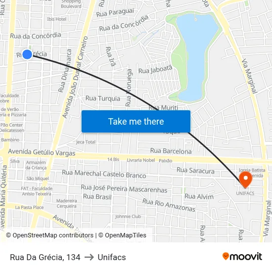 Rua Da Grécia, 134 to Unifacs map