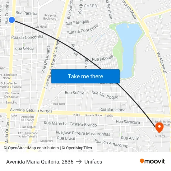 Avenida Maria Quitéria, 2836 to Unifacs map