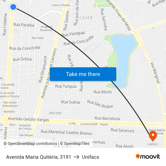 Avenida Maria Quitéria, 3191 to Unifacs map