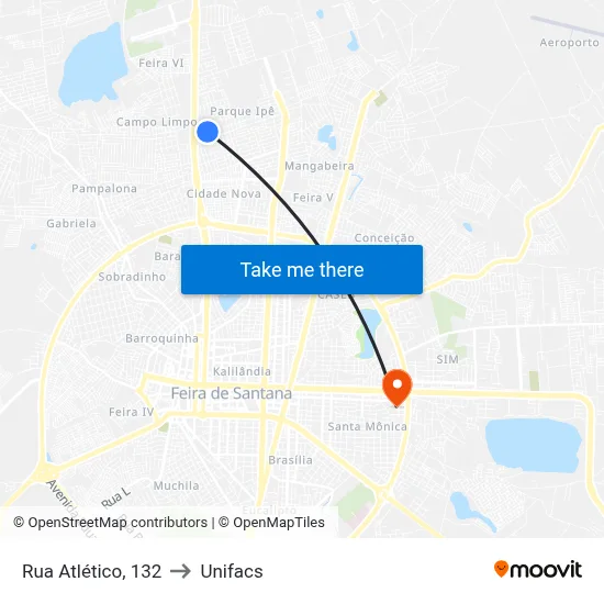 Rua Atlético, 132 to Unifacs map