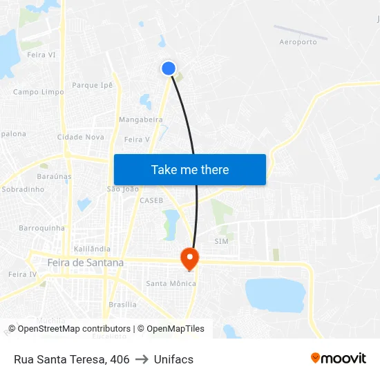Rua Santa Teresa, 406 to Unifacs map