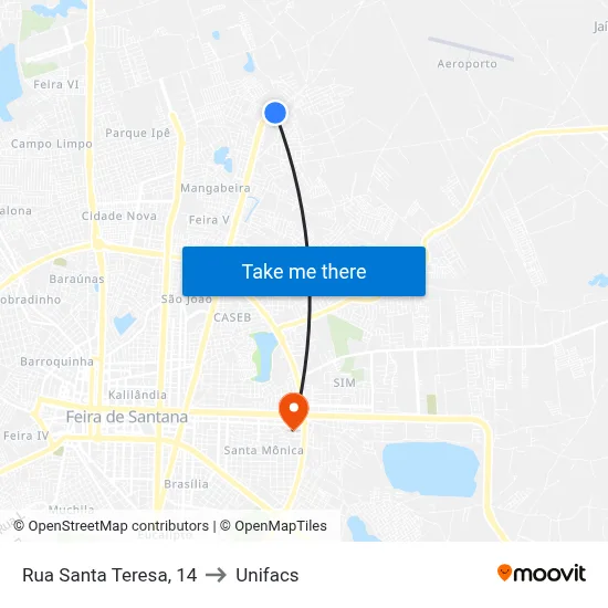 Rua Santa Teresa, 14 to Unifacs map