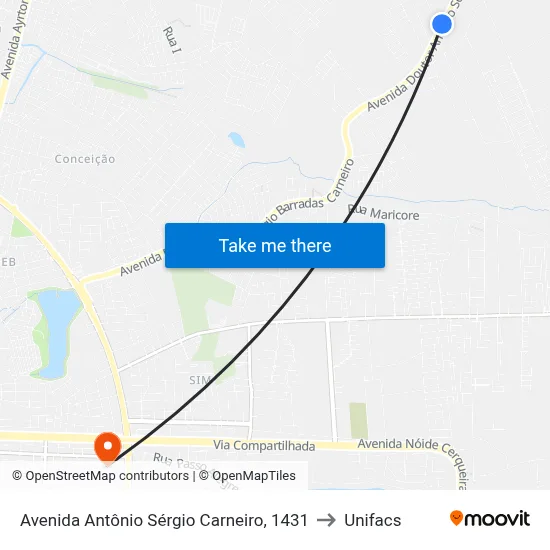 Avenida Antônio Sérgio Carneiro, 1431 to Unifacs map