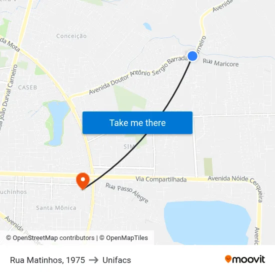 Rua Matinhos, 1975 to Unifacs map