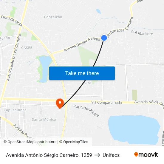 Avenida Antônio Sérgio Carneiro, 1259 to Unifacs map