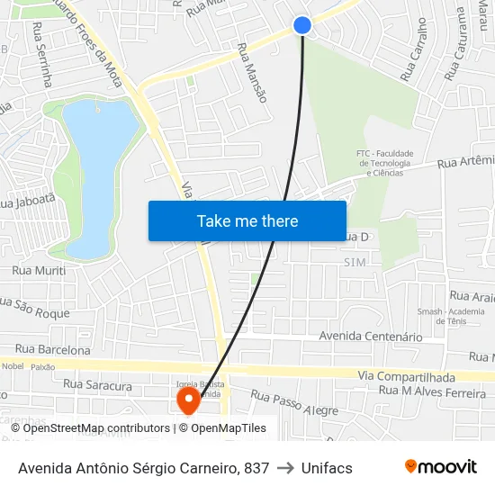 Avenida Antônio Sérgio Carneiro, 837 to Unifacs map
