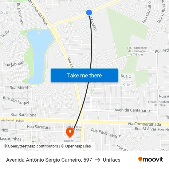 Avenida Antônio Sérgio Carneiro, 597 to Unifacs map