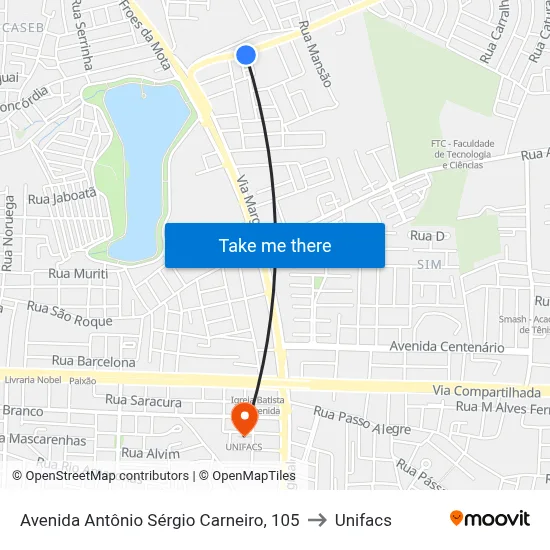 Avenida Antônio Sérgio Carneiro, 105 to Unifacs map