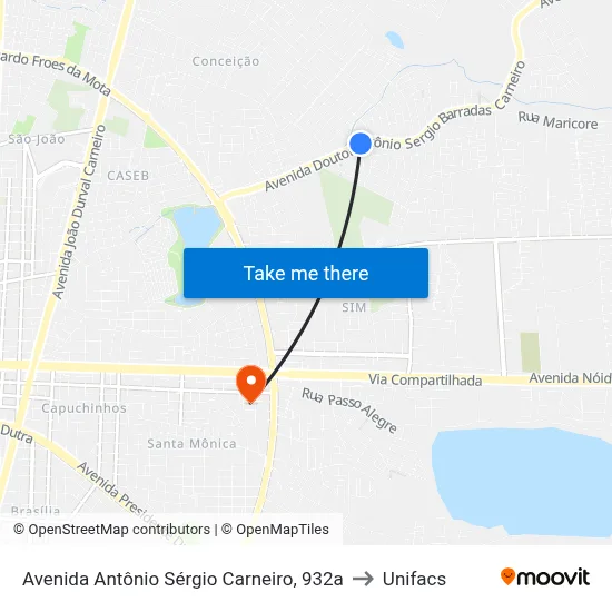 Avenida Antônio Sérgio Carneiro, 932a to Unifacs map