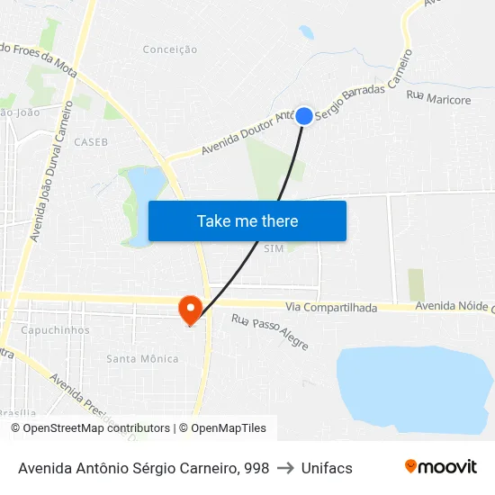 Avenida Antônio Sérgio Carneiro, 998 to Unifacs map