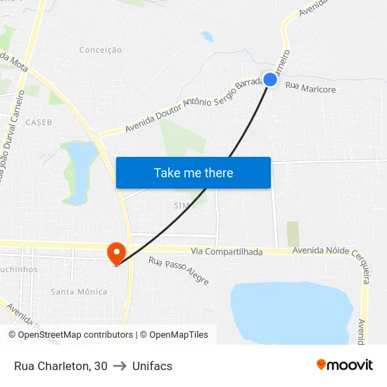 Rua Charleton, 30 to Unifacs map