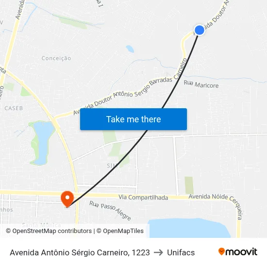 Avenida Antônio Sérgio Carneiro, 1223 to Unifacs map