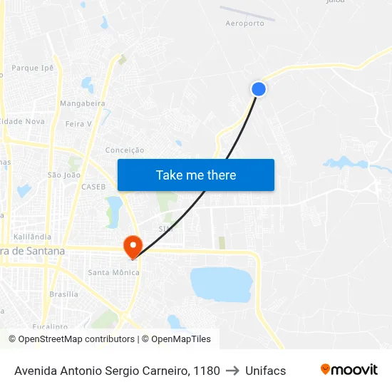 Avenida Antonio Sergio Carneiro, 1180 to Unifacs map