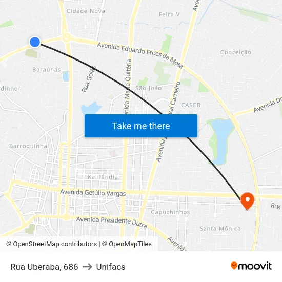 Rua Uberaba, 686 to Unifacs map