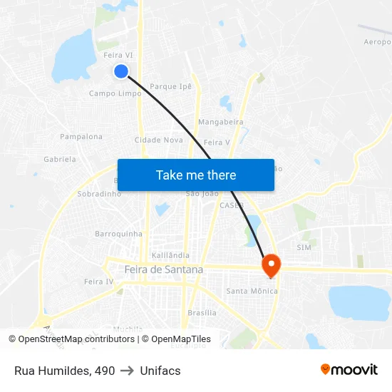 Rua Humildes, 490 to Unifacs map