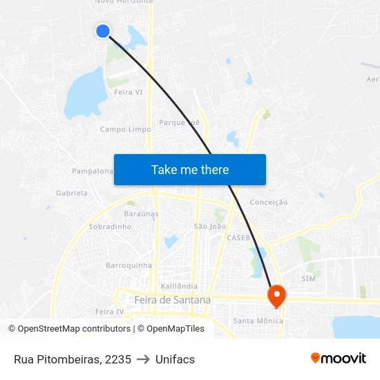 Rua Pitombeiras, 2235 to Unifacs map