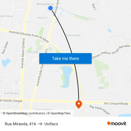 Rua Miranda, 416 to Unifacs map