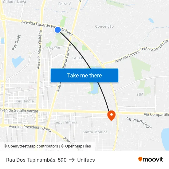 Rua Dos Tupinambás, 590 to Unifacs map