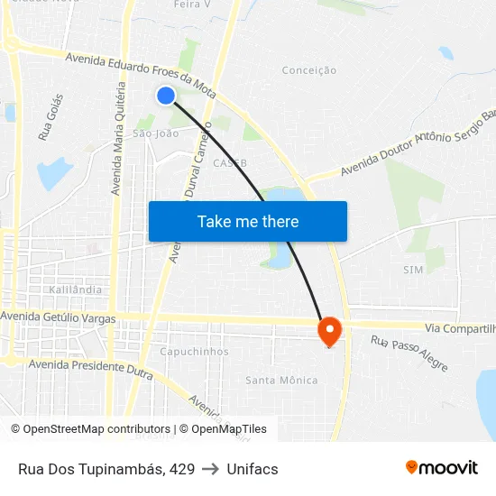 Rua Dos Tupinambás, 429 to Unifacs map