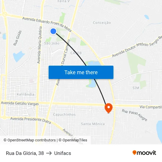 Rua Da Glória, 38 to Unifacs map