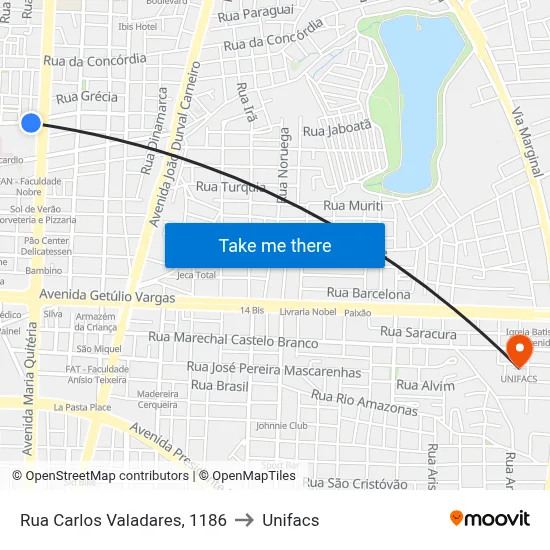 Rua Carlos Valadares, 1186 to Unifacs map