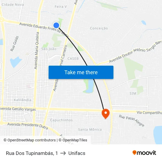 Rua Dos Tupinambás, 1 to Unifacs map