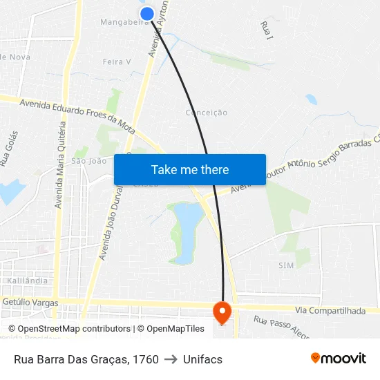 Rua Barra Das Graças, 1760 to Unifacs map