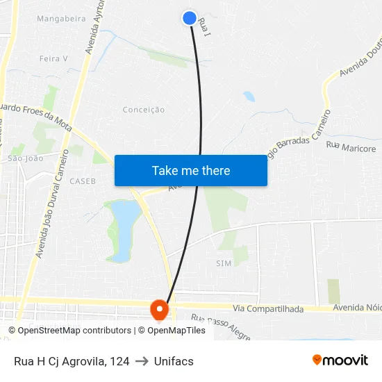 Rua H Cj Agrovila, 124 to Unifacs map
