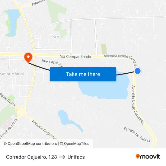 Corredor Cajueiro, 128 to Unifacs map