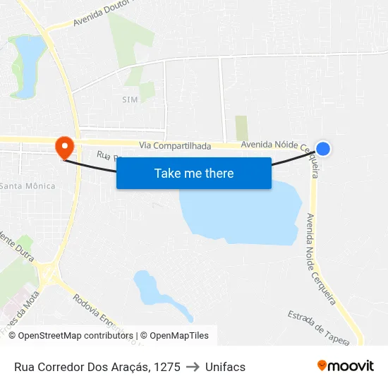 Rua Corredor Dos Araçás, 1275 to Unifacs map
