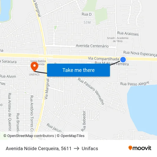 Avenida Nóide Cerqueira, 5611 to Unifacs map