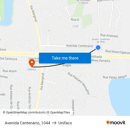 Avenida Centenário, 1044 to Unifacs map