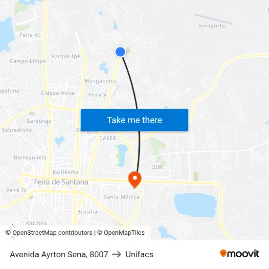 Avenida Ayrton Sena, 8007 to Unifacs map