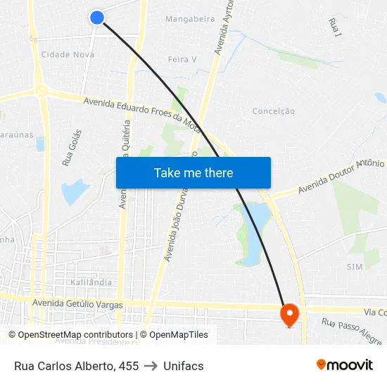 Rua Carlos Alberto, 455 to Unifacs map