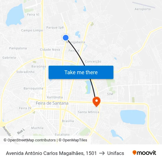 Avenida Antônio Carlos Magalhães, 1501 to Unifacs map