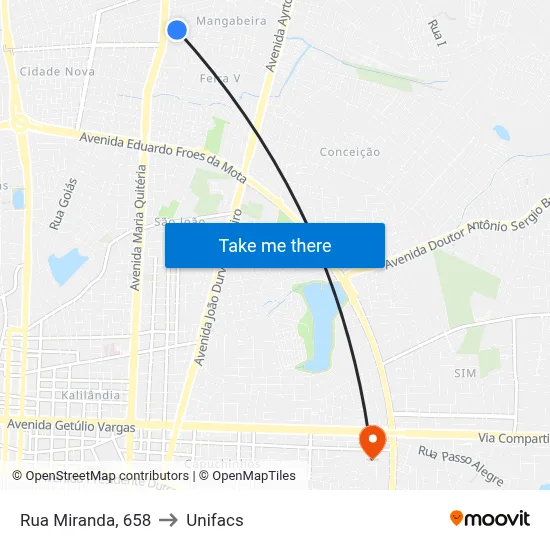Rua Miranda, 658 to Unifacs map