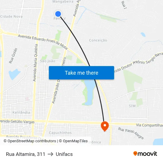 Rua Altamira, 311 to Unifacs map