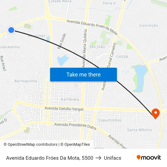 Avenida Eduardo Fróes Da Mota, 5500 to Unifacs map