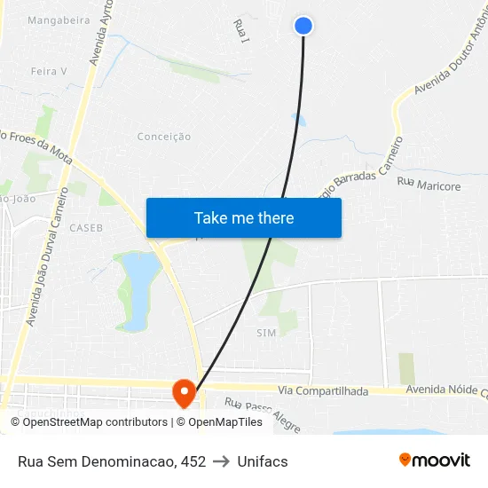 Rua Sem Denominacao, 452 to Unifacs map