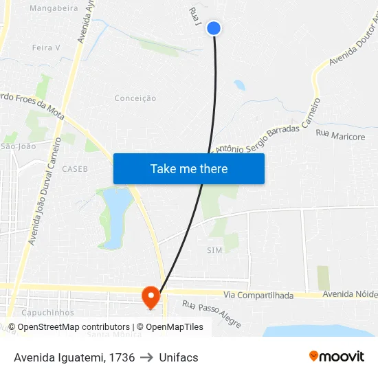 Avenida Iguatemi, 1736 to Unifacs map
