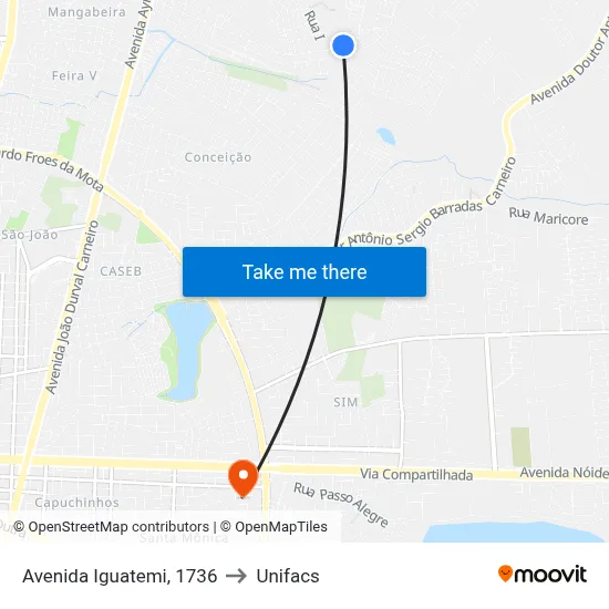 Avenida Iguatemi, 1736 to Unifacs map