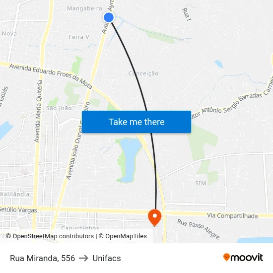 Rua Miranda, 556 to Unifacs map