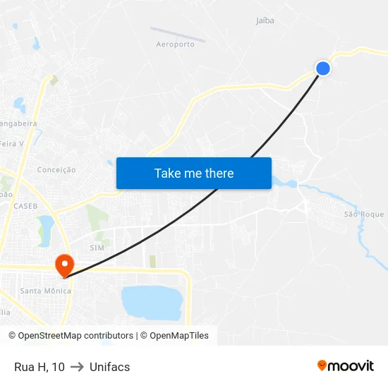 Rua H, 10 to Unifacs map