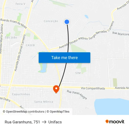Rua Garanhuns, 751 to Unifacs map