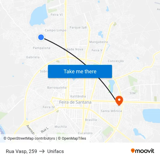 Rua Vasp, 259 to Unifacs map