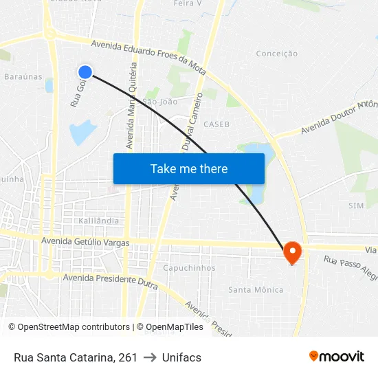 Rua Santa Catarina, 261 to Unifacs map